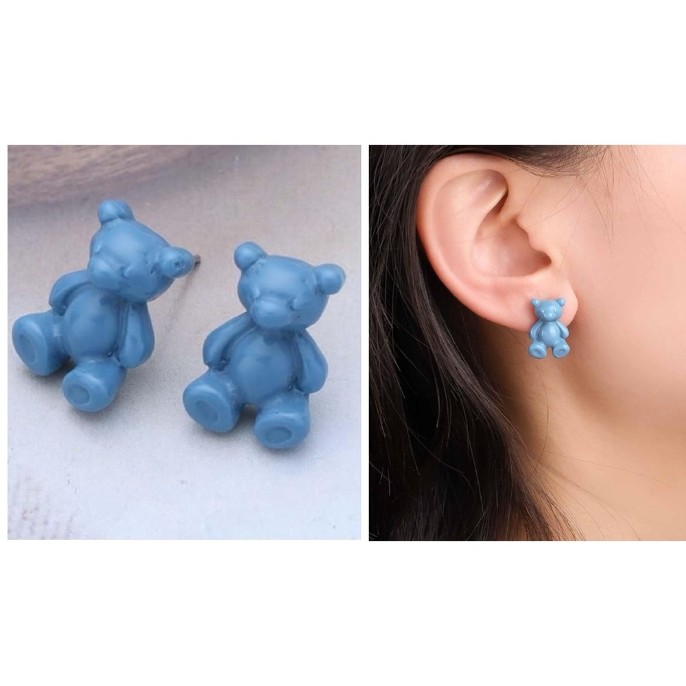 🧸NEW Teddy Bear Stud Drop Earrings Light Blue Candy Enamel Y2K